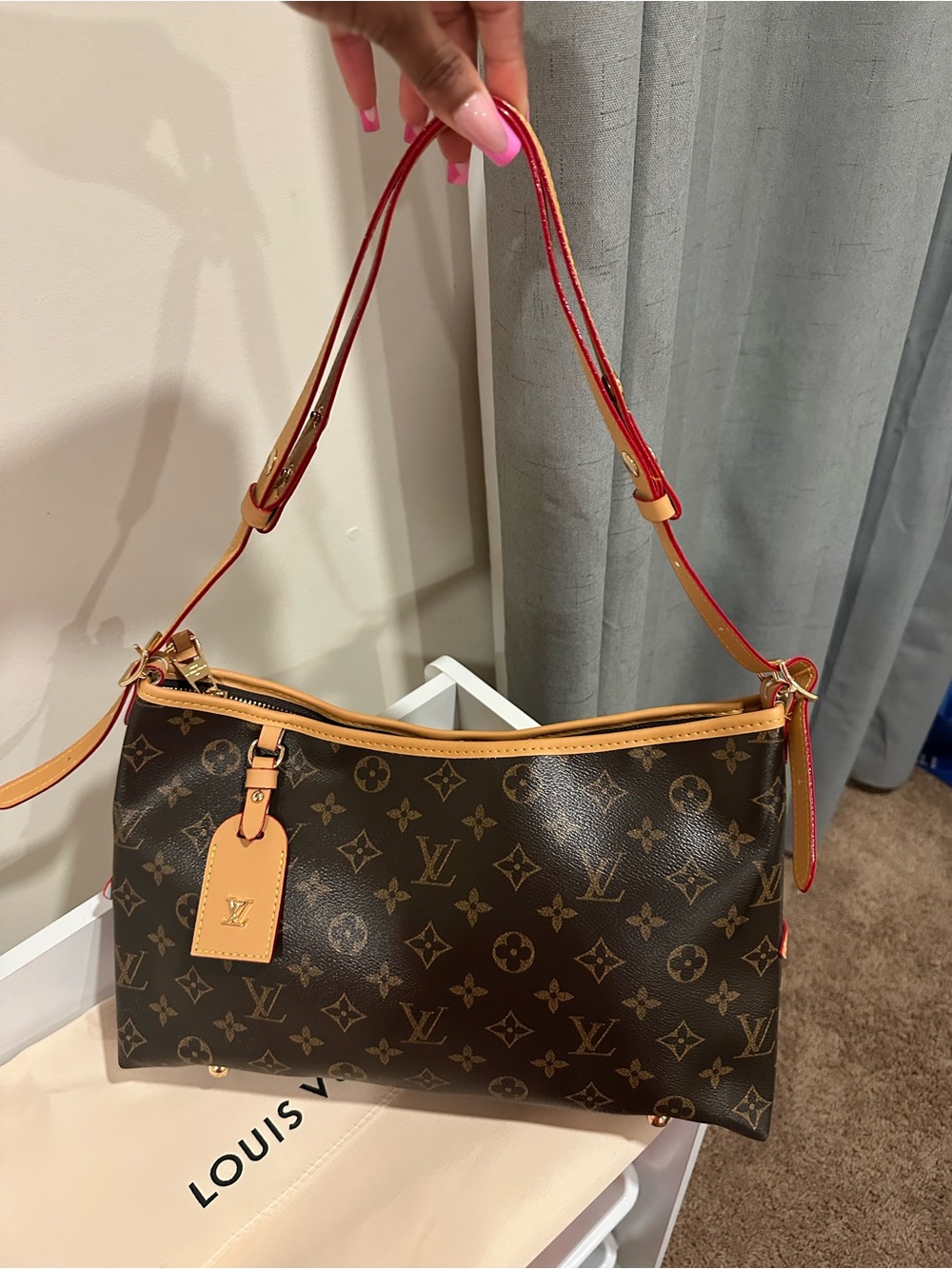 Louis Vuitton Monogram Shoulder Bag with Red-Trim Strap